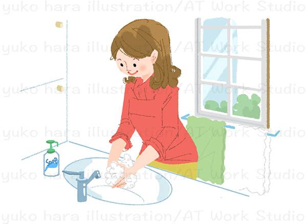 手を洗う女性のイラスト