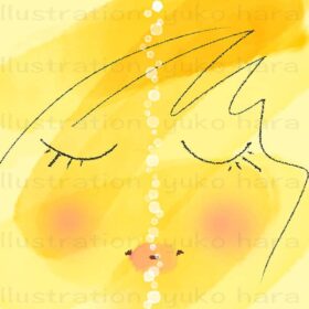 シャンパーニュの泡と女性の顔を重ねて抽象的なイメージで描いたイラスト